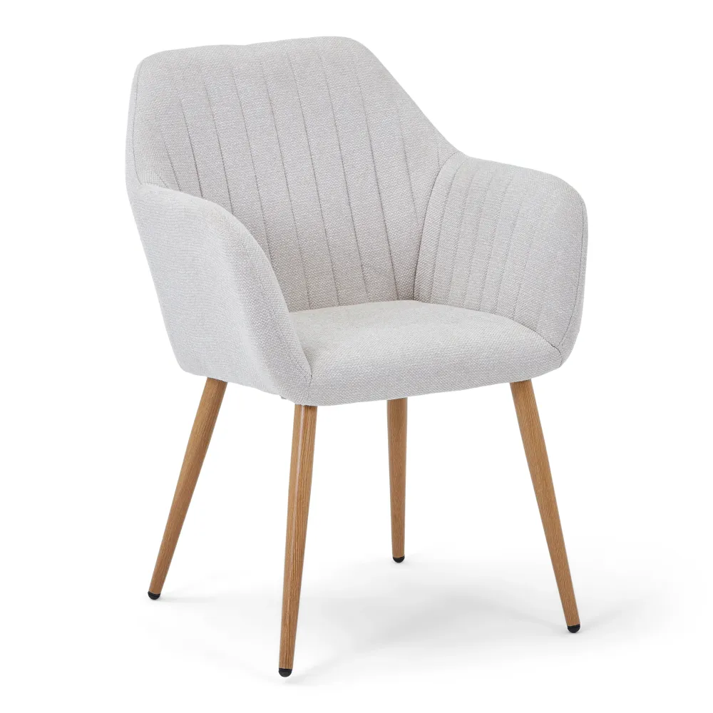 Vanessa sedia da pranzo con braccioli - tessuto beige e effetto rovere