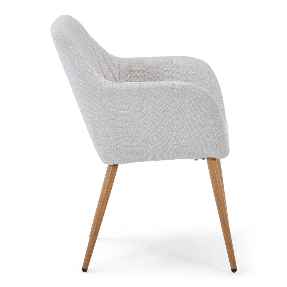Vanessa sedia da pranzo con braccioli - tessuto beige e effetto rovere