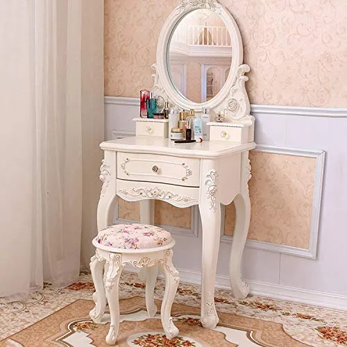 Vanity Benches Sgabello da Trucco Velluto, Sgabello Rotondo Moderna per Trucco, Puff Contenitore per Camera da Letto Bagno...