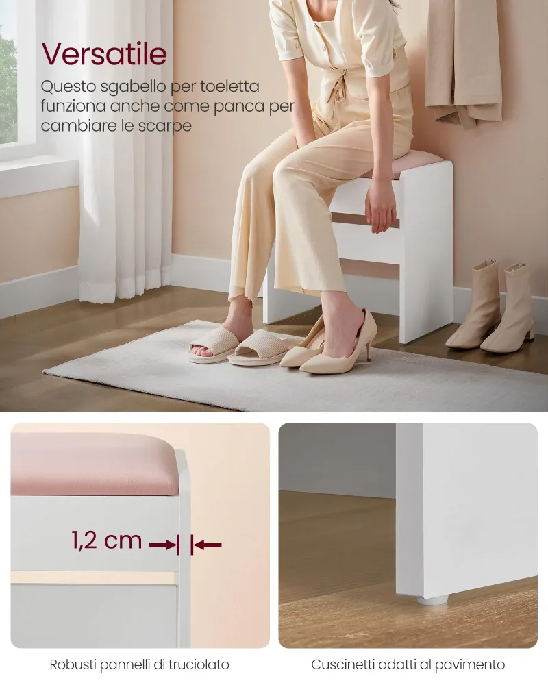 VASAGLE Sgabello Toeletta Trucco, Sgabello Imbottito Postazione Trucco, Velluto, Piedini con Cuscinetti Antiscivolo, Camer...