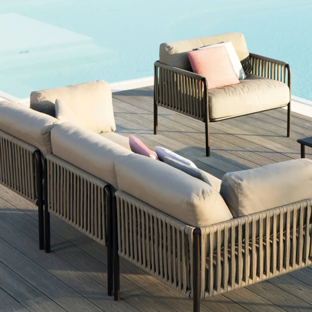 Modulo angolare divano con schienale corda "Key West" con cuscini cm 80x80 64h Vermobil
