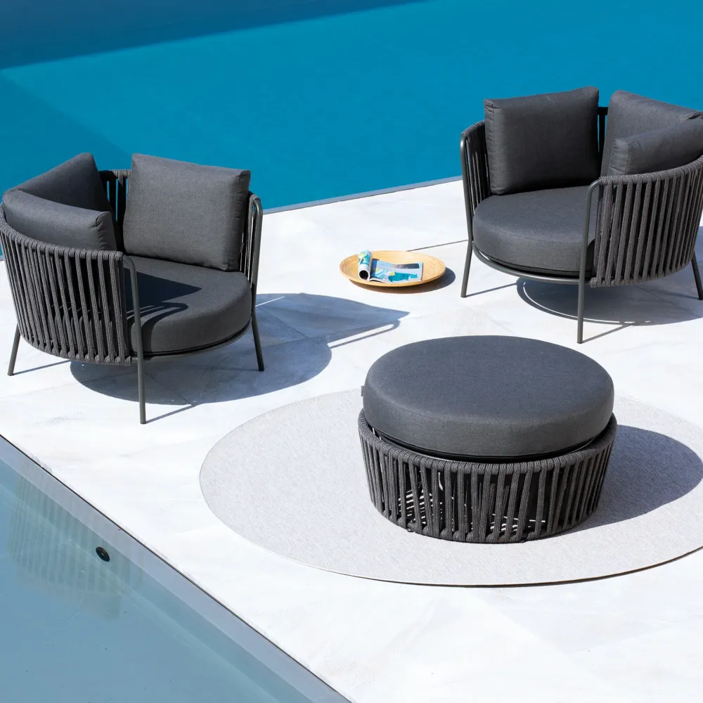 Poltrona bassa maxi corda e acciaio inox "Daisy Rope" sedia lounge da giardino cm 104x104 71h Vermobil