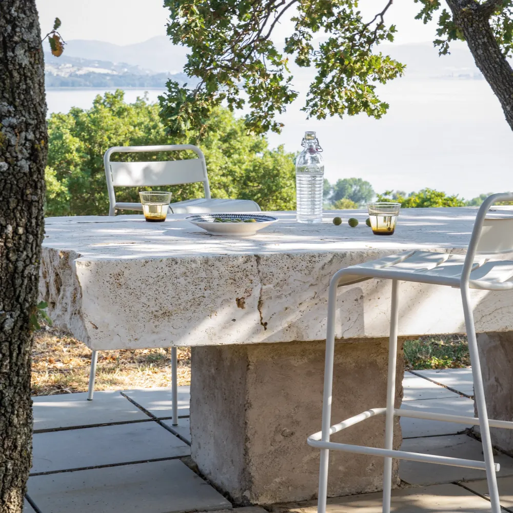 Set 2 pz sgabello alto metallo verniciato "Twist" impilabile da giardino cm 45x47 95h Vermobil
