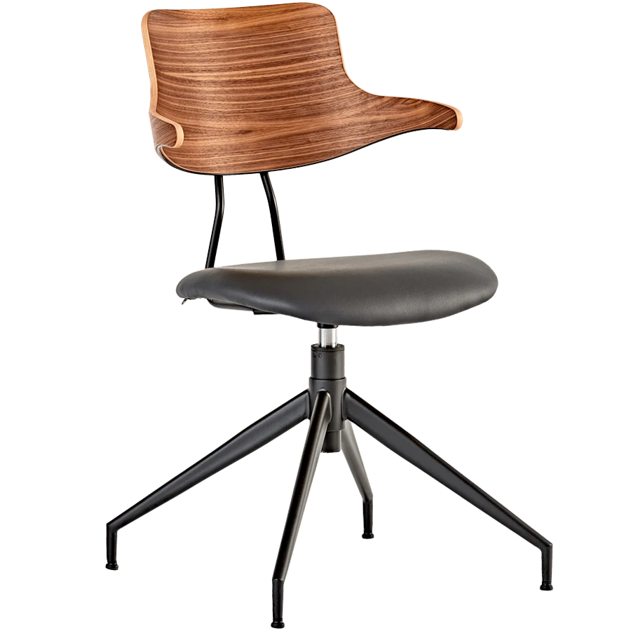 VL119 SEDIA GIREVOLE PELLE E LEGNO VERMUND