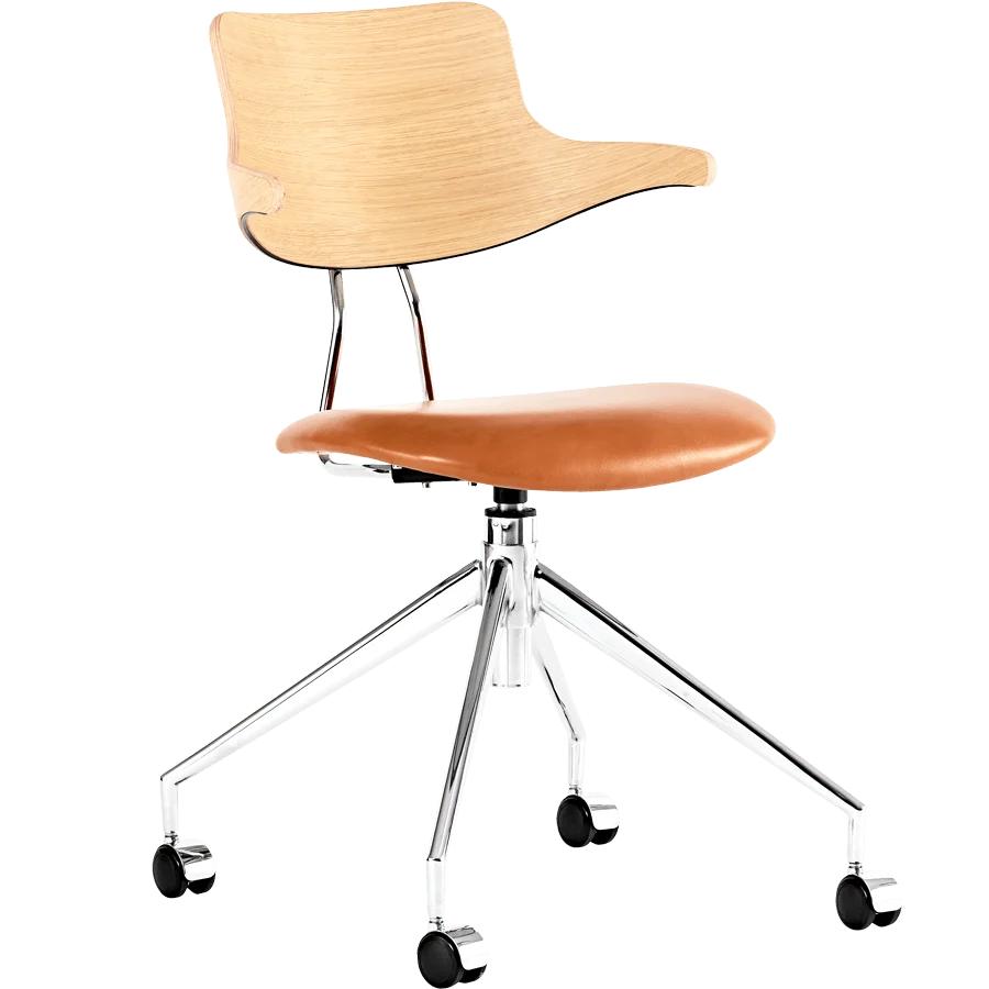 VL119 SEDIA GIREVOLE PELLE E LEGNO VERMUND