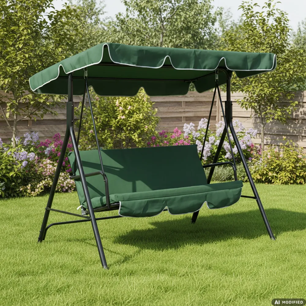 VESTIAMO CASA GIARDINO - Dondolo da Giardino 3 Posti Verde Acciaio con Tettuccio - h153x170x110 cm