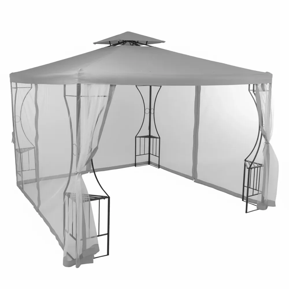VESTIAMO CASA GIARDINO - Gazebo da giardino Acciaio Antracite con Telo Poliestere Grigio e Zanzariera 3x3 metri