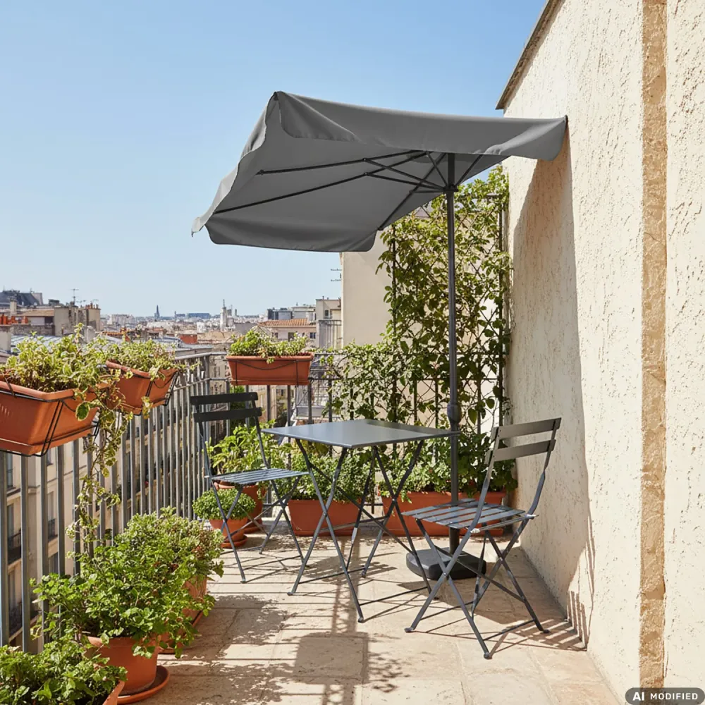 VESTIAMO CASA GIARDINO - Ombrellone Decentrato Semicerchio da Balcone con manovella Grigio h2,30x1,30 metri