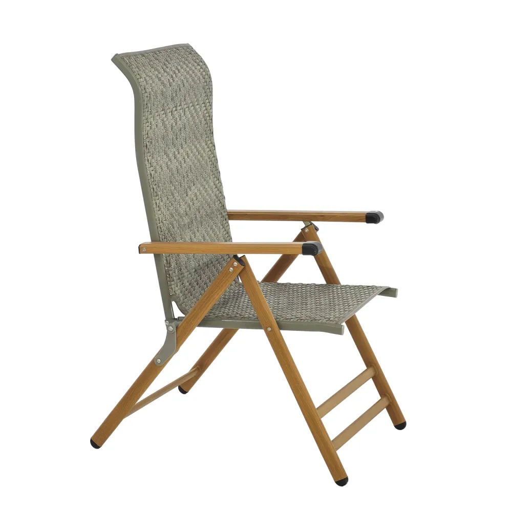 VESTIAMO CASA GIARDINO - Sdraio Reclinabile Acciaio Effetto Legno e Rattan Grigio - h111x63x57 cm