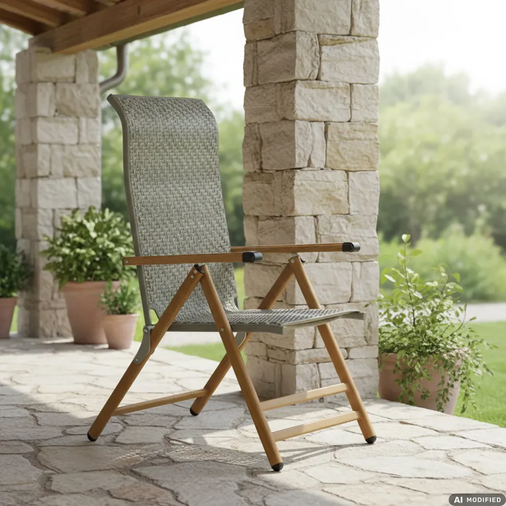 VESTIAMO CASA GIARDINO - Sdraio Reclinabile Acciaio Effetto Legno e Rattan Grigio - h111x63x57 cm