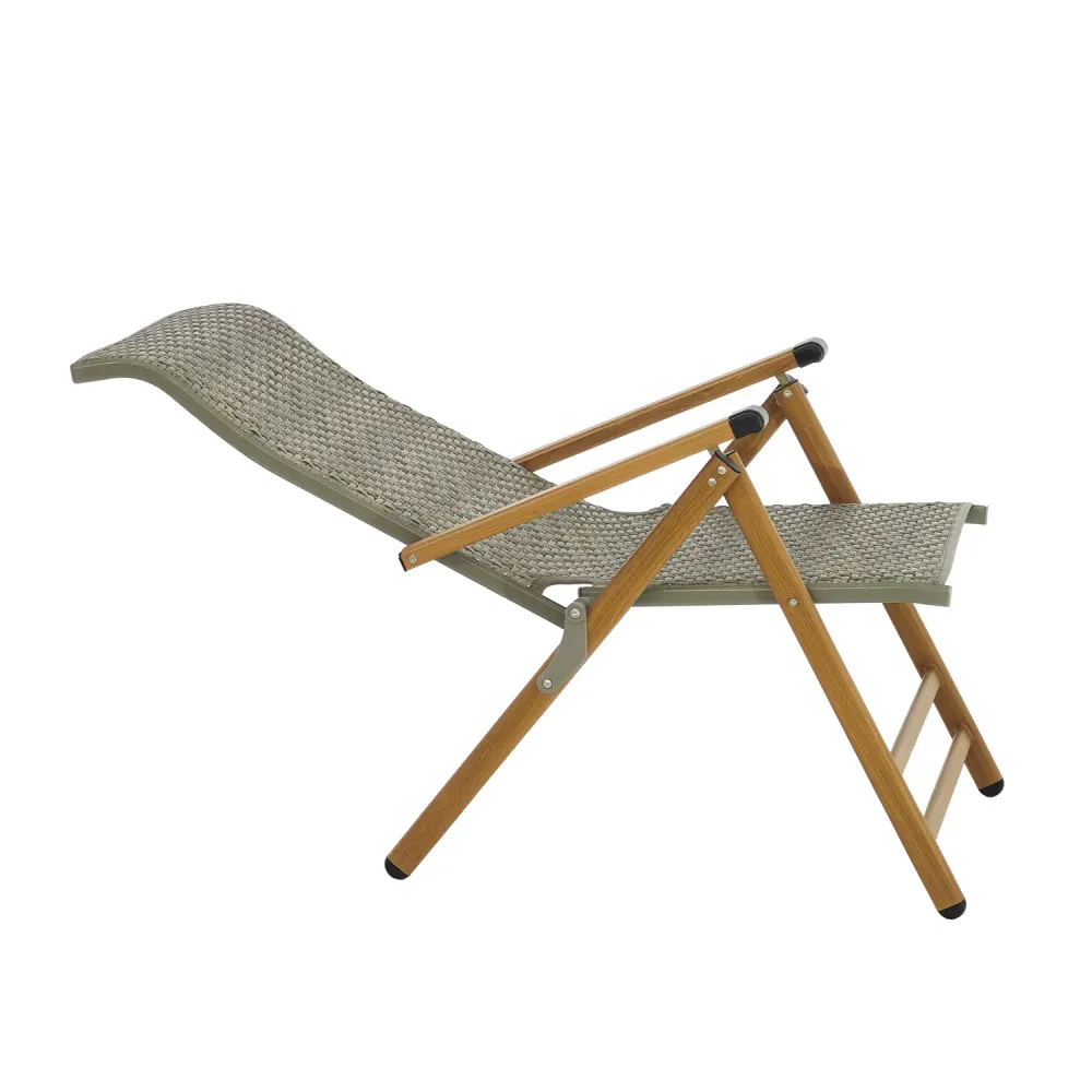 VESTIAMO CASA GIARDINO - Sdraio Reclinabile Acciaio Effetto Legno e Rattan Grigio - h111x63x57 cm