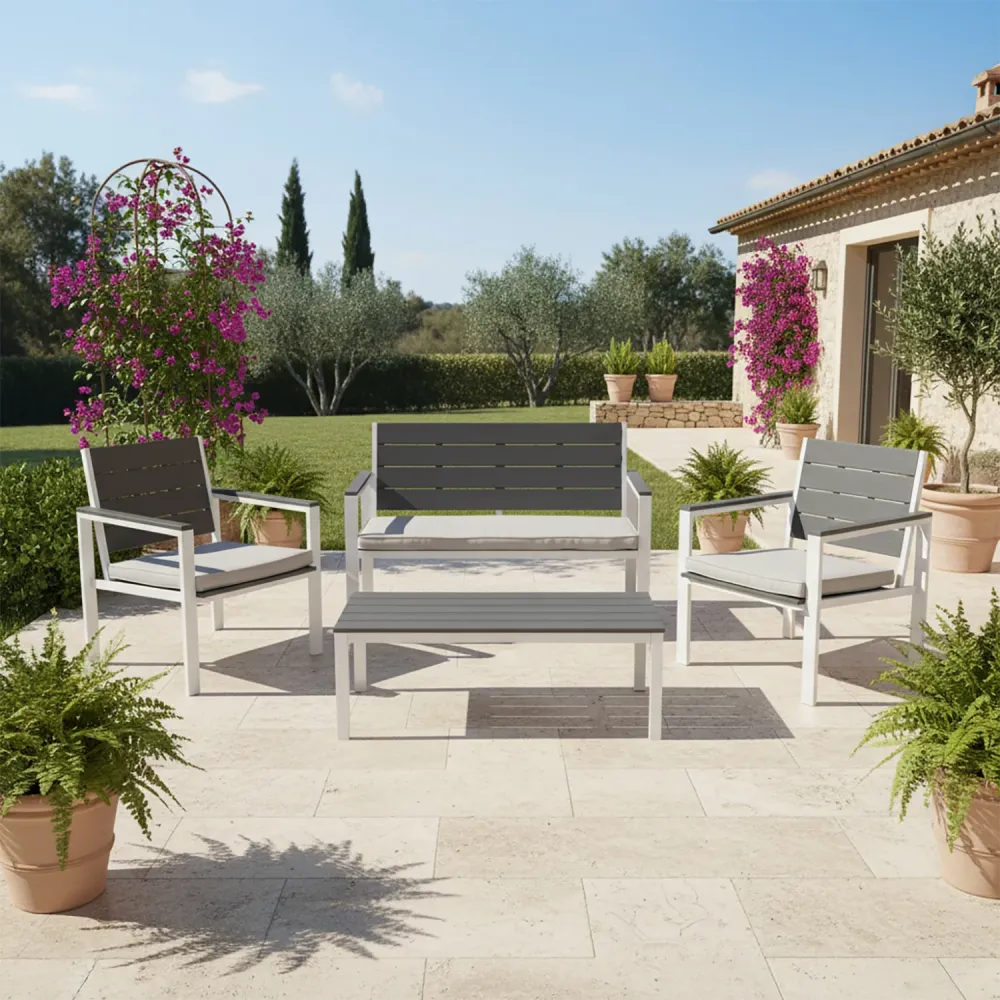 VESTIAMO CASA GIARDINO - Set da giardino acciaio Bianco con Doghe Effetto Legno Antracite