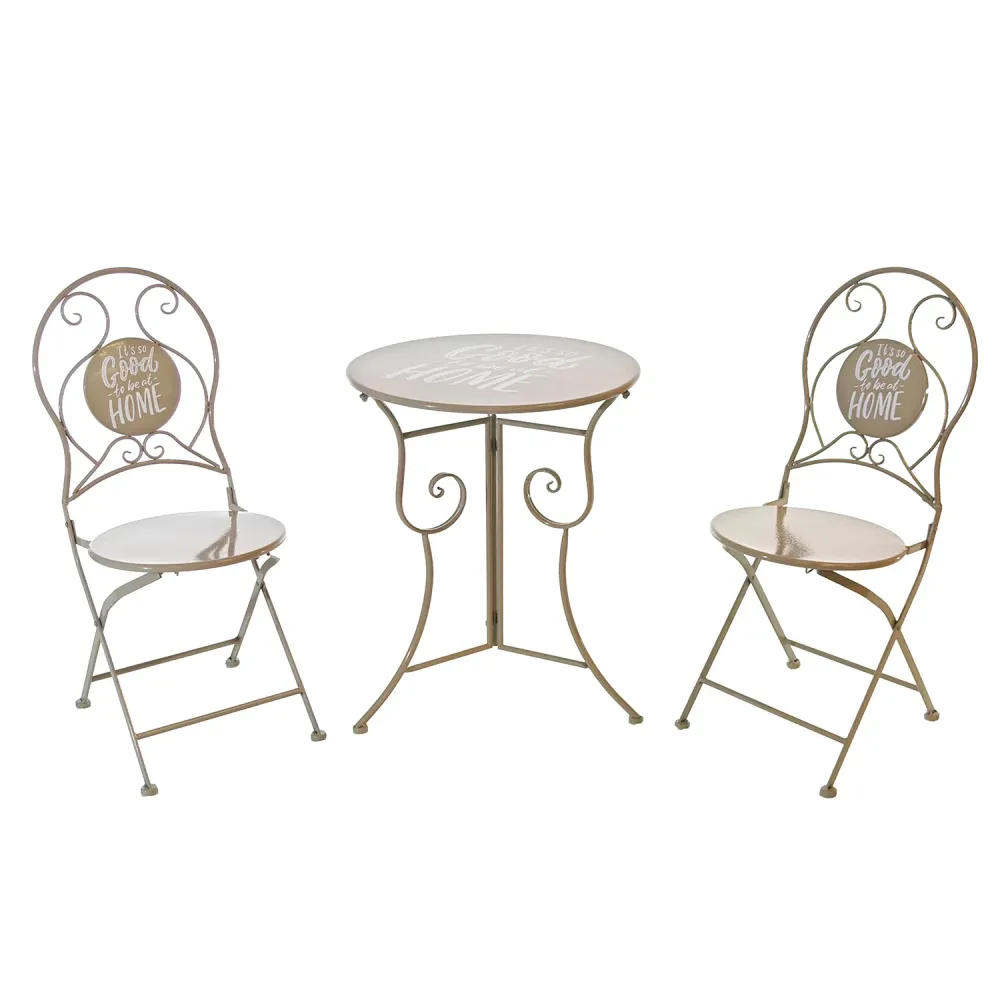 VESTIAMO CASA GIARDINO - Set giardino Bistrot Tavolo con 2 Sedie metallo Tortora - ''It's so good to be at Home''