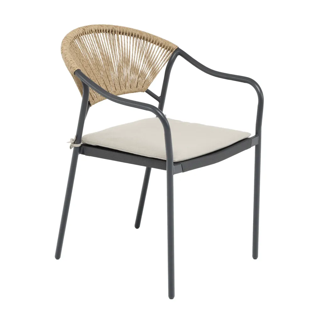 VESTIAMO CASA GIARDINO - Set da giardino 7 pezzi Tavolo con 6 Sedie struttura Acciaio Antracite, braccioli con cuscini inc...
