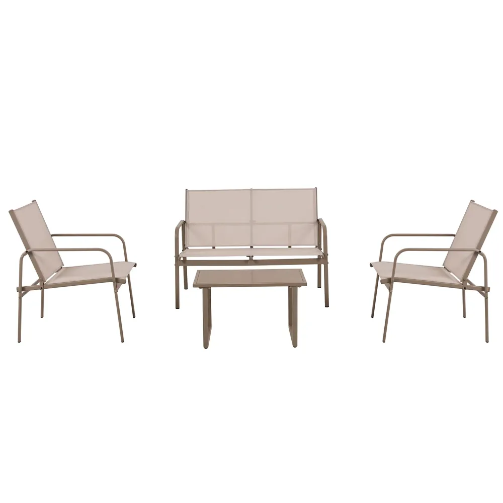 VESTIAMO CASA GIARDINO - Set da giardino 4 pezzi Struttura Acciaio Tortora, braccioli e Top Vetro