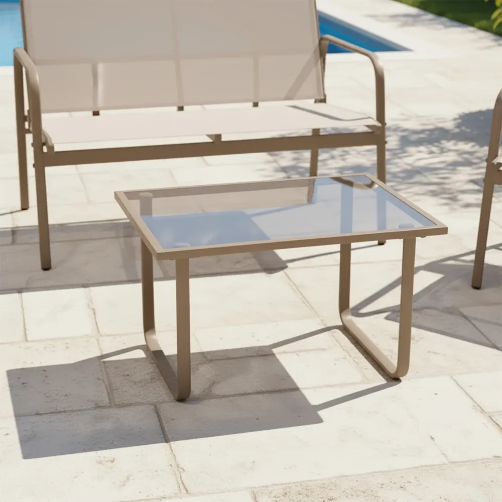 VESTIAMO CASA GIARDINO - Set da giardino 4 pezzi Struttura Acciaio Tortora, braccioli e Top Vetro