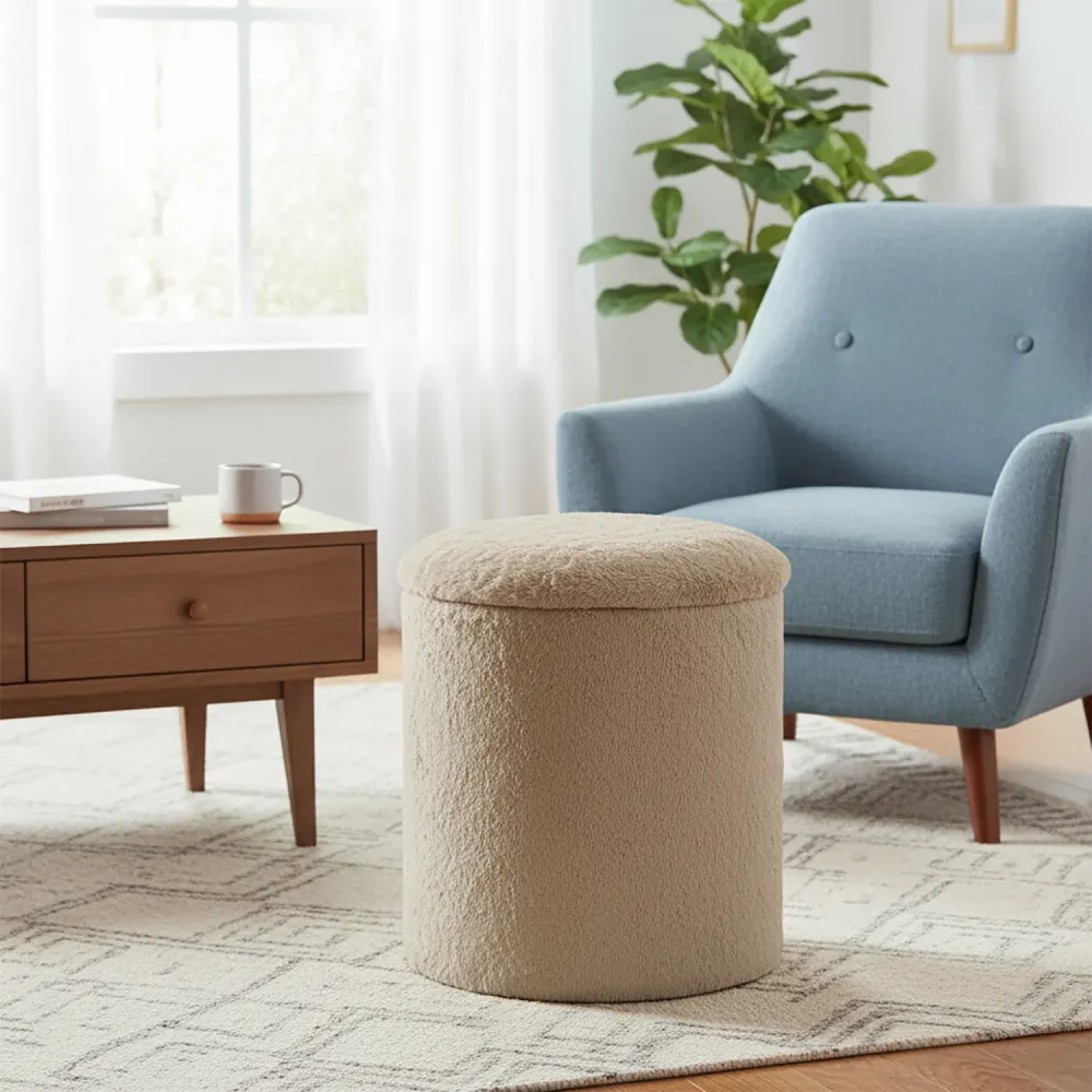 VESTIAMO CASA - Pouf Contenitore Apribile Tortora - h38 cm diametro 32 cm