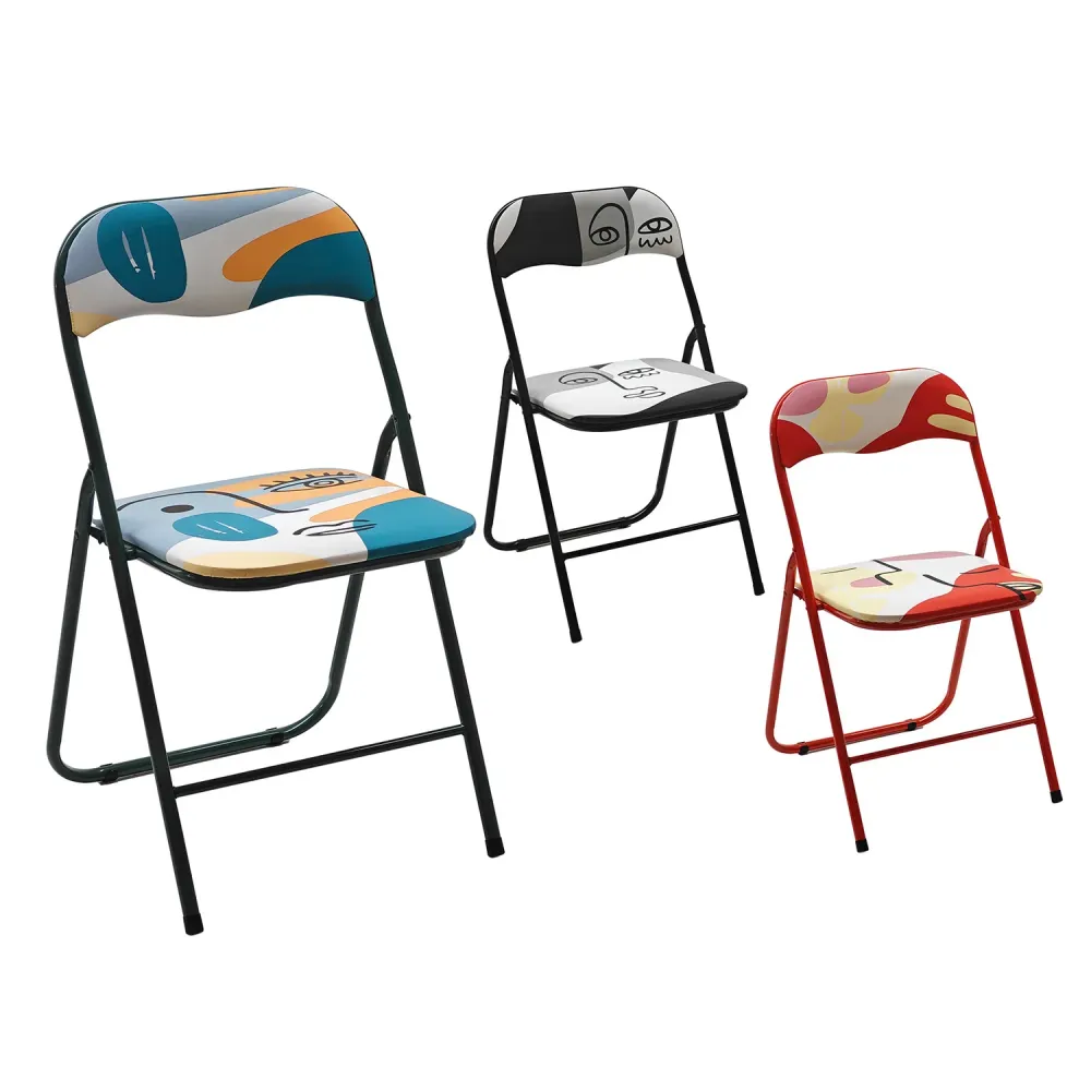 VESTIAMO CASA - Sedia Pieghevole colorata con stampe artistiche acciaio e PVC - h78x43x44 cm
