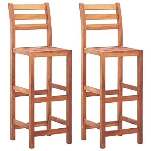 vidaXL 2X Legno Massello di Acacia Sedie da Bar Rustiche Robuste con Poggiapiedi Arredi Sgabelli Alti Angolo Cucina Intern...