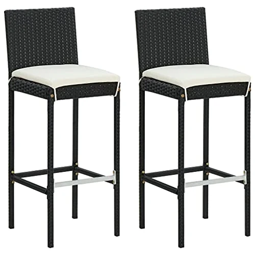 vidaXL Sgabelli da Bar con Cuscini 2 pz Neri Polyrattan