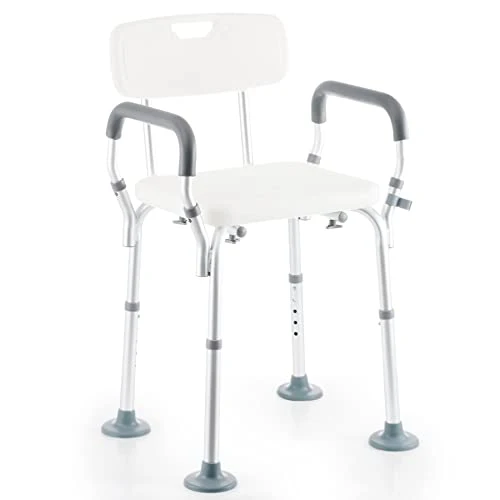 VONOYA Sedia da Doccia Portatile Sgabello da Bagno Alluminio con Schienale e Braccioli Panca da Doccia Regolabile da 5 Alt...