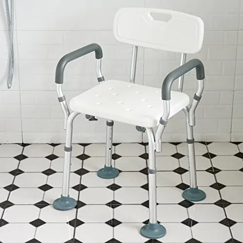 VONOYA Sedia da Doccia Portatile Sgabello da Bagno Alluminio con Schienale e Braccioli Panca da Doccia Regolabile da 5 Alt...