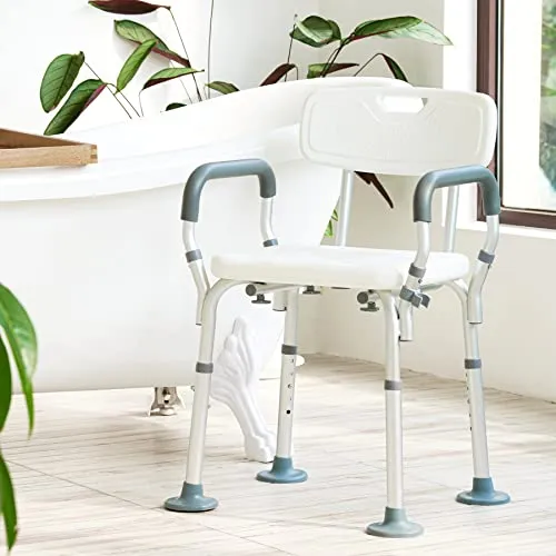 VONOYA Sedia da Doccia Portatile Sgabello da Bagno Alluminio con Schienale e Braccioli Panca da Doccia Regolabile da 5 Alt...