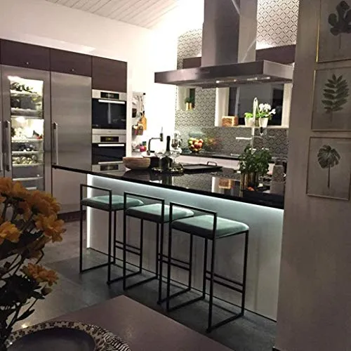 Sgabelli Elegante Arredamento Per La Casa Con Seduta Quadrata Velluto, Sgabelli Da Bar, Sedie Con Base Metallo Nero, Poggi...