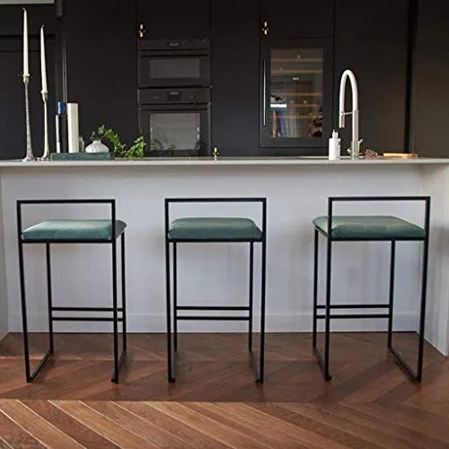 Sgabelli Elegante Arredamento Per La Casa Con Seduta Quadrata Velluto, Sgabelli Da Bar, Sedie Con Base Metallo Nero, Poggi...