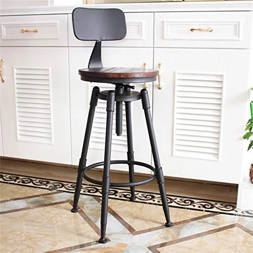 WANGFENG Sgabelli Sgabello da Bar Industriale Cucina Sedia da Pranzo Vintage Sgabello Legno con Schienale Regolabile Altezza