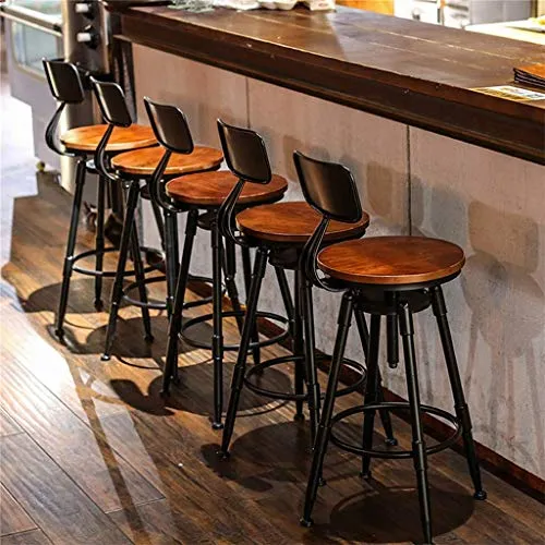 WANGFENG Sgabelli Sgabello da Bar Industriale Cucina Sedia da Pranzo Vintage Sgabello Legno con Schienale Regolabile Altezza