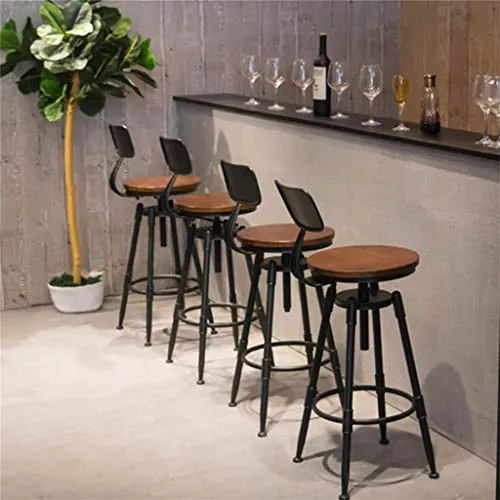 WANGFENG Sgabelli Sgabello da Bar Industriale Cucina Sedia da Pranzo Vintage Sgabello Legno con Schienale Regolabile Altezza