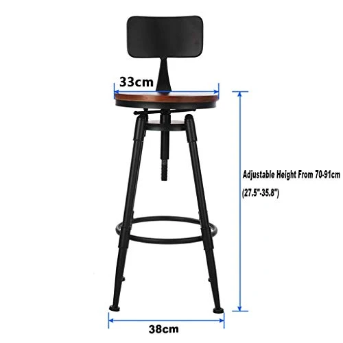 WANGFENG Sgabelli Sgabello da Bar Industriale Cucina Sedia da Pranzo Vintage Sgabello Legno con Schienale Regolabile Altezza