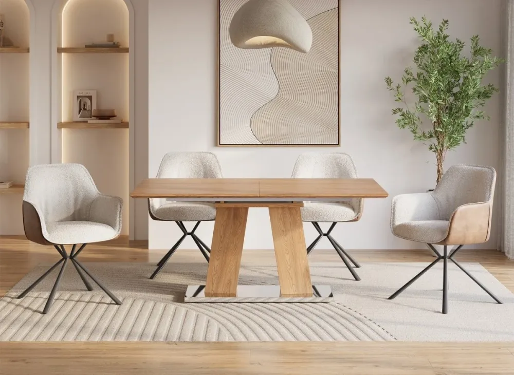 Set di 2 sedie con braccioli tessuto spugna beige e similpelle marrone PIRO WIZ