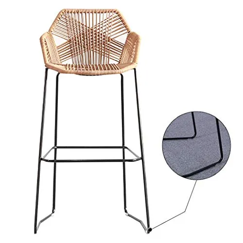 Sgabello da Bar Ferro battuto Casa Minimalista Sedia da Pranzo Vimini Rattan Nordico con Schienale Sgabello Alto Restauran...