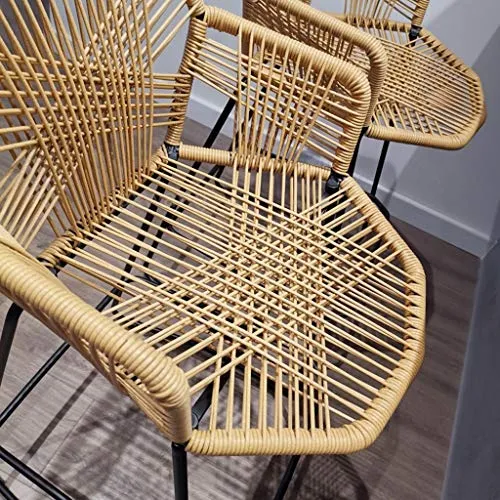 Sgabello da Bar Ferro battuto Casa Minimalista Sedia da Pranzo Vimini Rattan Nordico con Schienale Sgabello Alto Restauran...