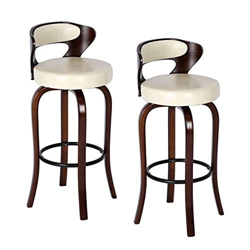 WRRAC-Sedia Set di 2 Pezzi Sgabelli da Bar Legno massello Pelle Sintetica Sedie Sgabello Pranzo Colazione con Schienale Po...