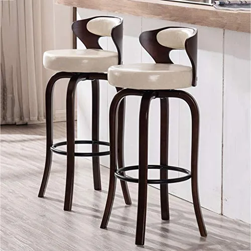 WRRAC-Sedia Set di 2 Pezzi Sgabelli da Bar Legno massello Pelle Sintetica Sedie Sgabello Pranzo Colazione con Schienale Po...