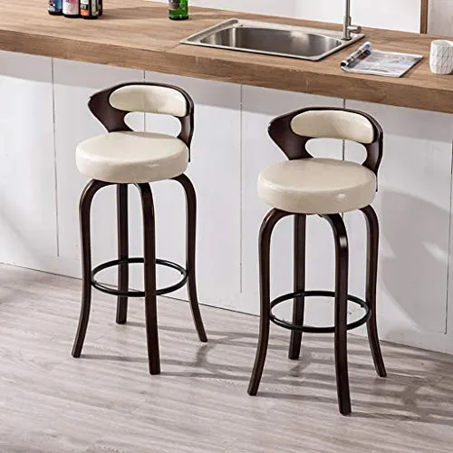 WRRAC-Sedia Set di 2 Pezzi Sgabelli da Bar Legno massello Pelle Sintetica Sedie Sgabello Pranzo Colazione con Schienale Po...