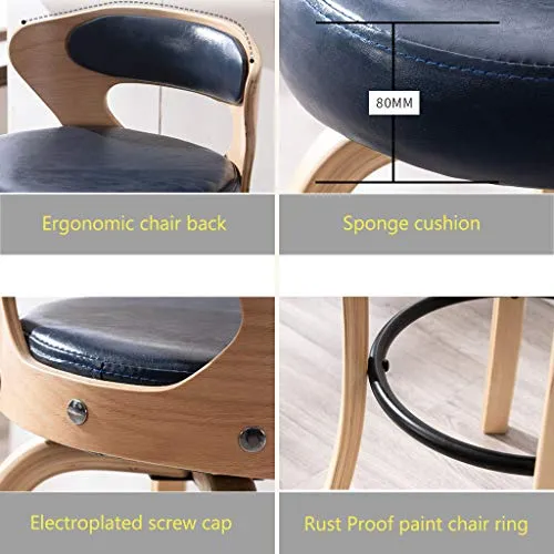 WRRAC-Sedia Set di 2 Pezzi Sgabelli da Bar Legno massello Pelle Sintetica Sedie Sgabello Pranzo Colazione con Schienale Po...