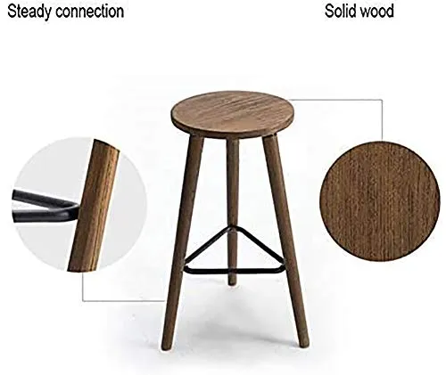Wzqwzj Alti Legno Sgabelli con poggiapiedi Metallo, casa di Legno Solido Bar Stool, Sedia da Pranzo, per la Cucina, Sala d...