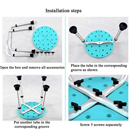 XD Sgabello da Bagno Blu Bagno Sedia da Bagno Sgabello da Bagno Regolabile Altezza con Grande Pad Antiscivolo Lega di Allu...