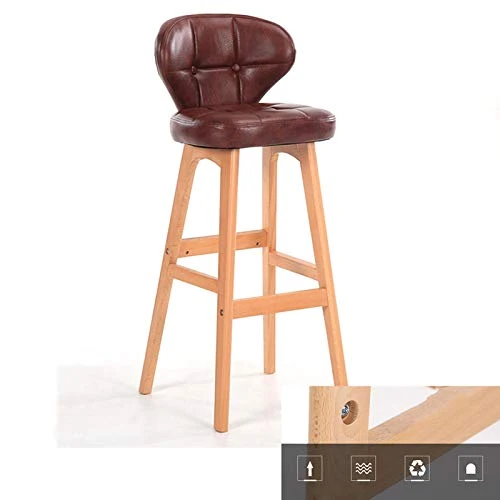 XEWNEGTZI Sgabelli da Bar Legno Massello, Sgabello Alto Moderno E Semplice, con Sedile PU E Sedia con Schienale per La Cas...