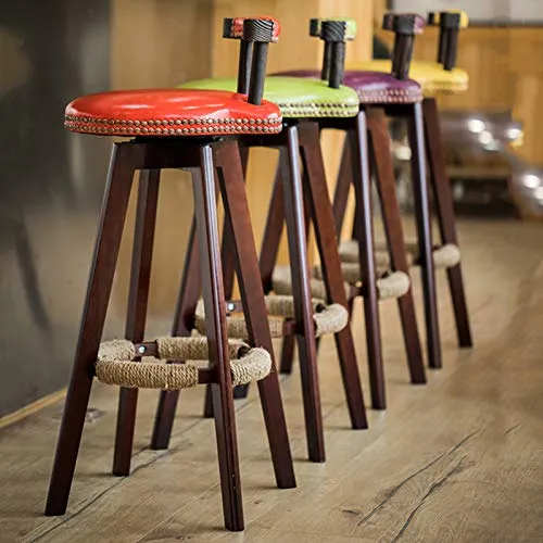 XEWNEGTZI Sgabello da Bar Rotante Sedie da Bar con Schienale Basso, Gambe Legno Massello E Cuscino PU, Sgabelli Alti per C...