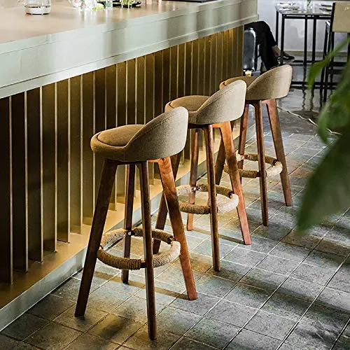 Sgabelli da bar, sedia per uso domestico legno massello, con schienale, poggiapiedi legno e comodo sedile imbottito, sgabe...