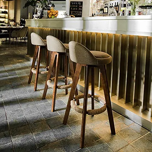 Sgabelli da bar, sedia per uso domestico legno massello, con schienale, poggiapiedi legno e comodo sedile imbottito, sgabe...