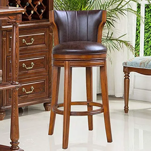 Seggiolone da bar Girevole da 360 gradi contatore altezza della barra di cuoio di legno Sgabello ciliegio e legno bar Kitc...