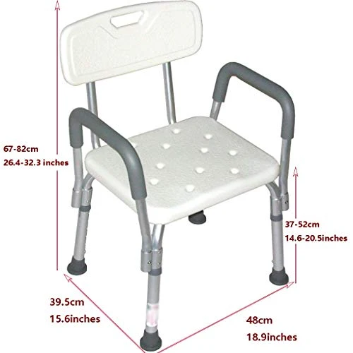 Sgabello da bagno domestico per anziani,Sedile da bagno regolabile altezza con braccioli,Sedia da doccia antiscivolo con s...