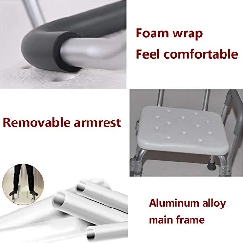 Sgabello da bagno domestico per anziani,Sedile da bagno regolabile altezza con braccioli,Sedia da doccia antiscivolo con s...