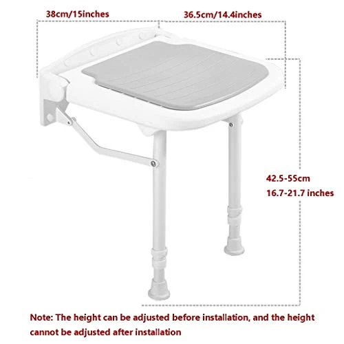 YHRJ Sgabello da Bagno Antiscivolo per Anziani,Sedile da Bagno Pieghevoli per Case di Cura,Panche Bagno Regolabili Parete,...